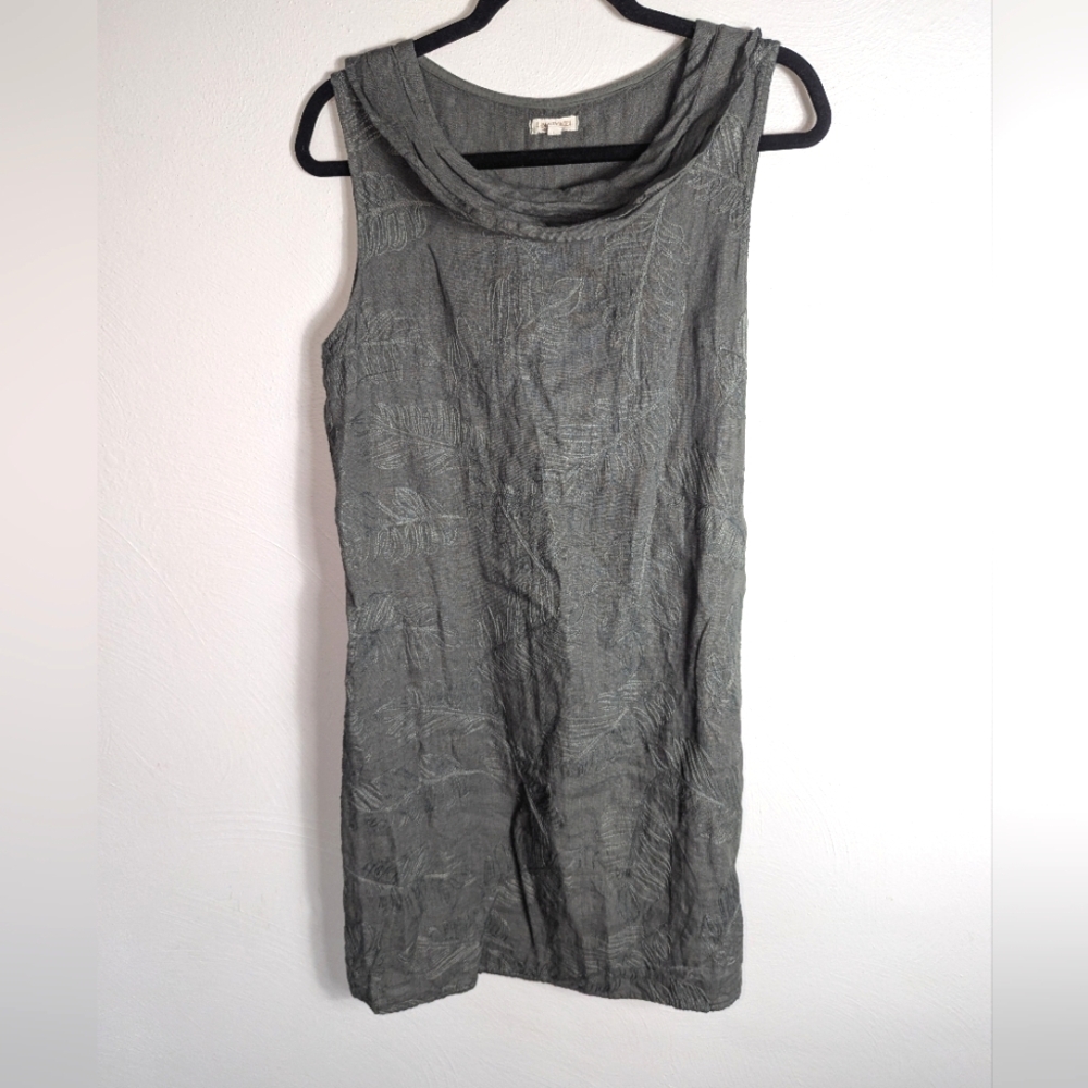 L Lina Tomei Green Embroidered Linen Dress w/ Pockets